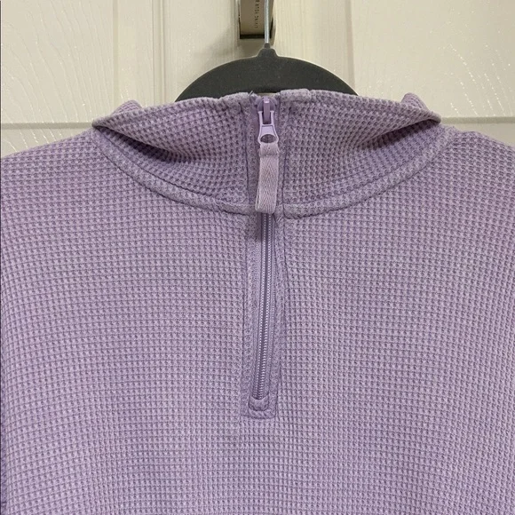 Hippie Rose Lavender Waffle Knit Quarter-Zip Crop Top with Long Sleeves M ptp 21 - Picture 10 of 13